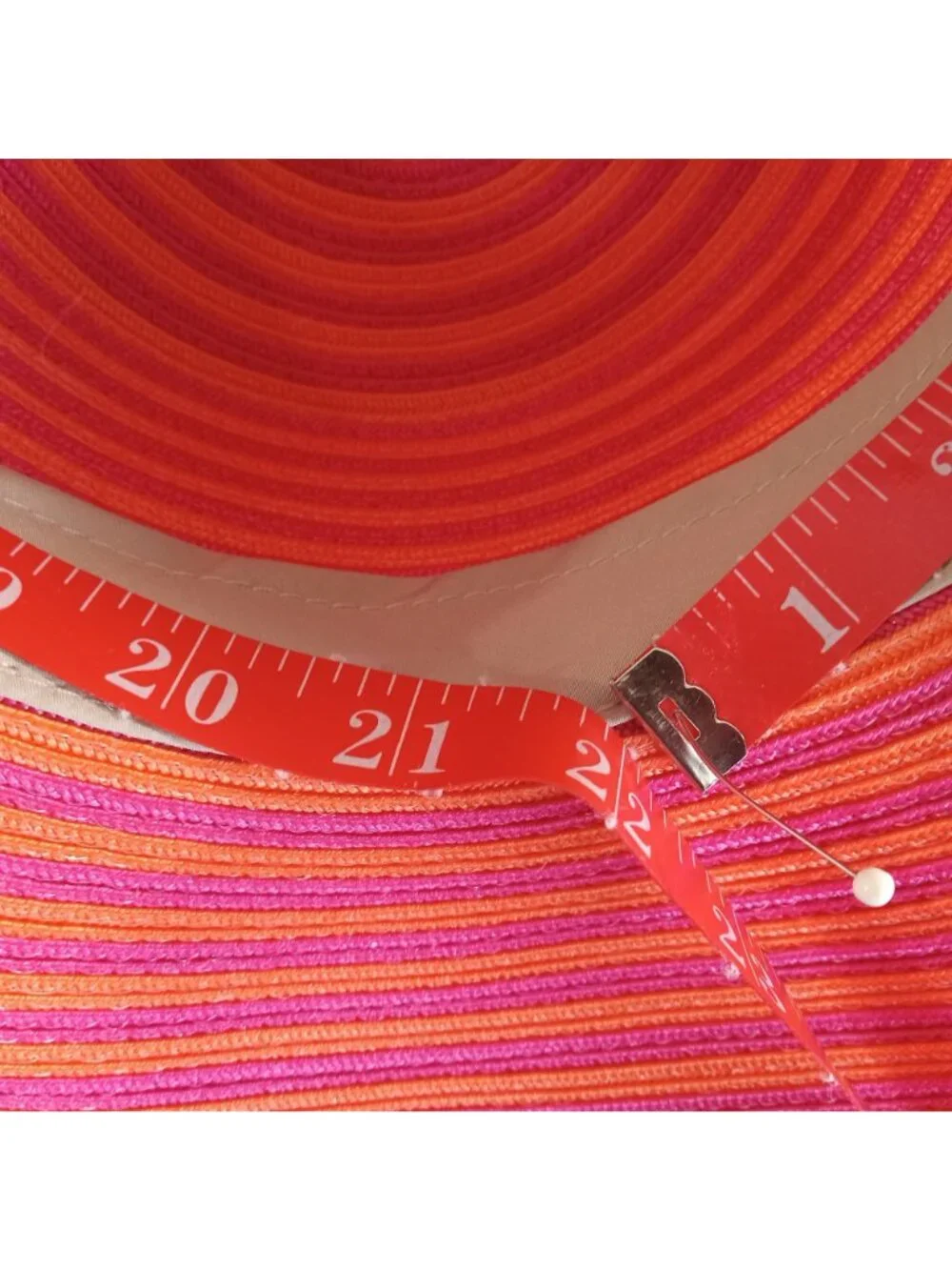 August Hat Company Women's Pink Orange Striped Wide Brim Hat Fascinator Feathers